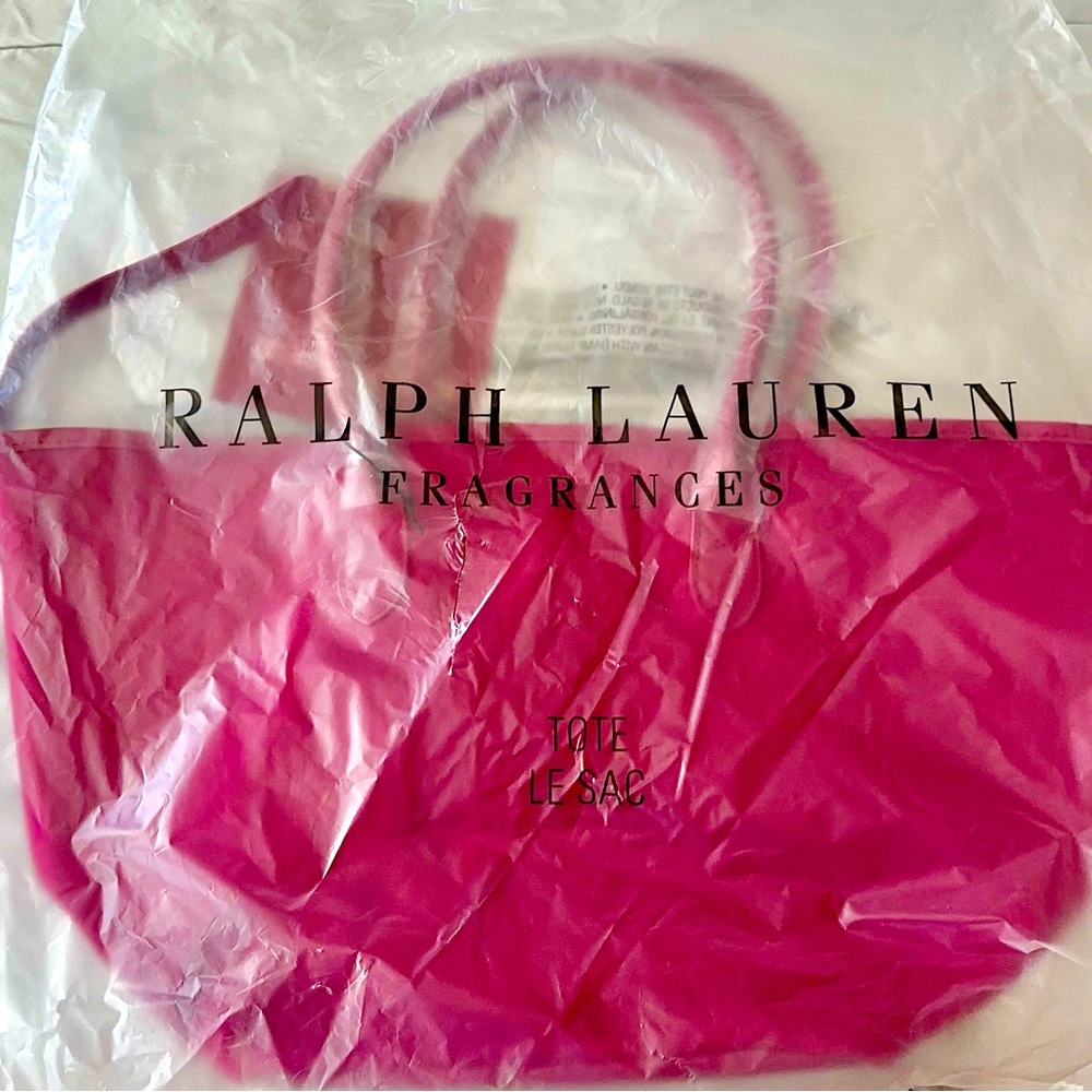 Ralph Lauren Fragrance Magenta Large Suede & Faux Leather Tote Bag